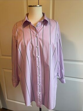 Talbots Lavender Stripe Button-Up Cotton Shirt Size Medium